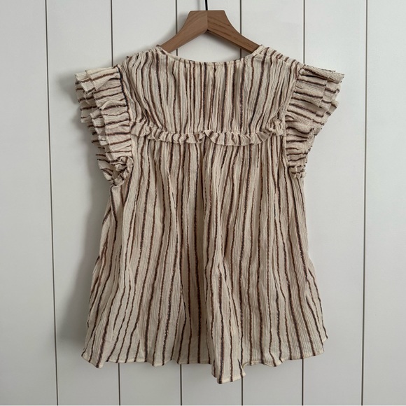 Ulla Johnson Flutter Sleeve Striped Shimmer Top - Picture 4 of 4